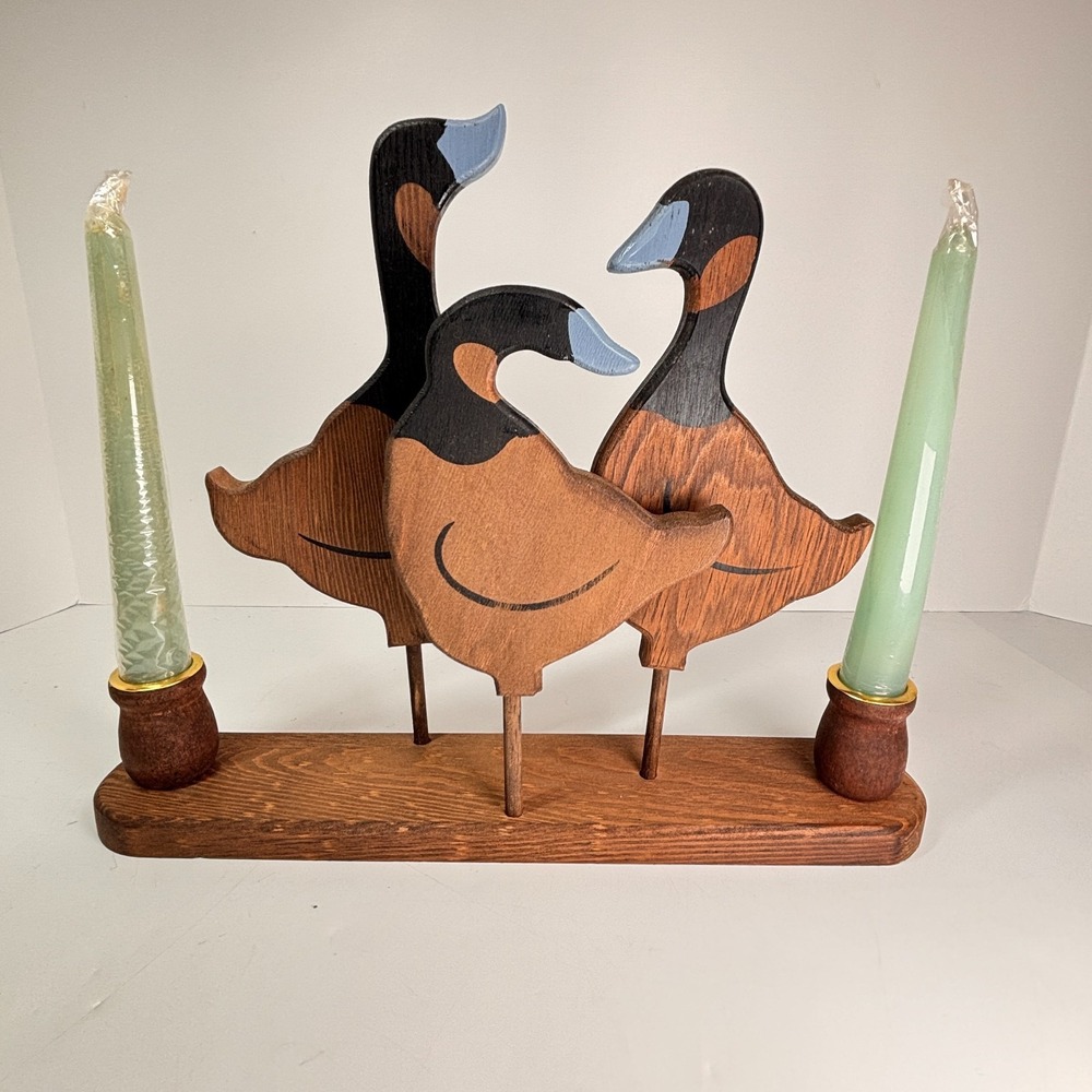 Wooden Goose Candle Holder Canadian Geese Candle Holder Candles Included VTG
